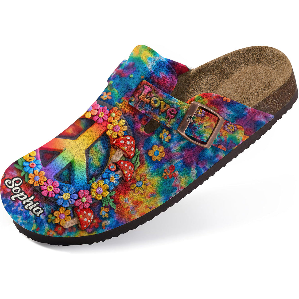 Love Hippie Style, Peace Love Hippie - Personalized Hippie Clogs With Arch Support