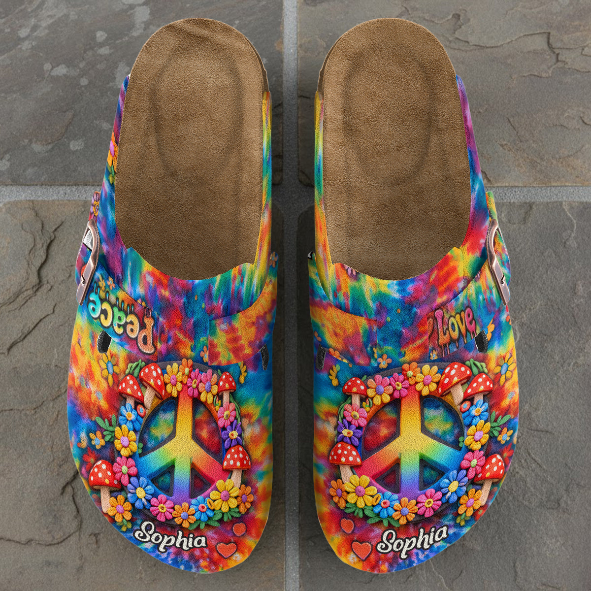 Love Hippie Style, Peace Love Hippie - Personalized Hippie Clogs With Arch Support