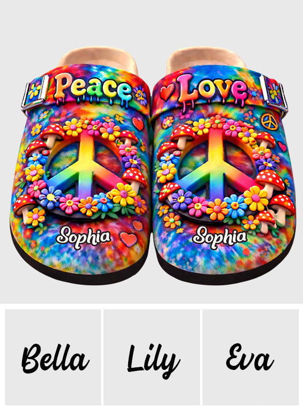 Love Hippie Style, Peace Love Hippie - Personalized Hippie Clogs With Arch Support