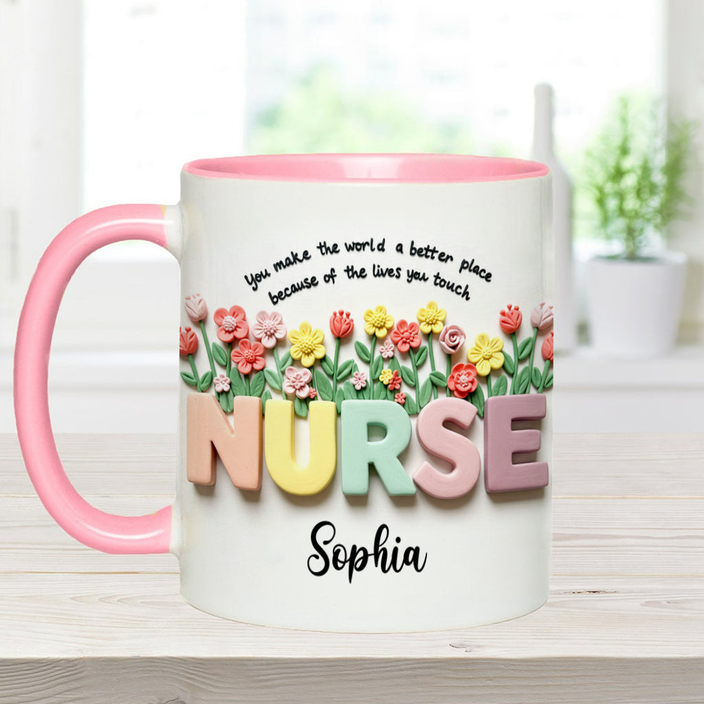 Nursing Is A Work Of Heart - Personalized Nurse Accent Mug