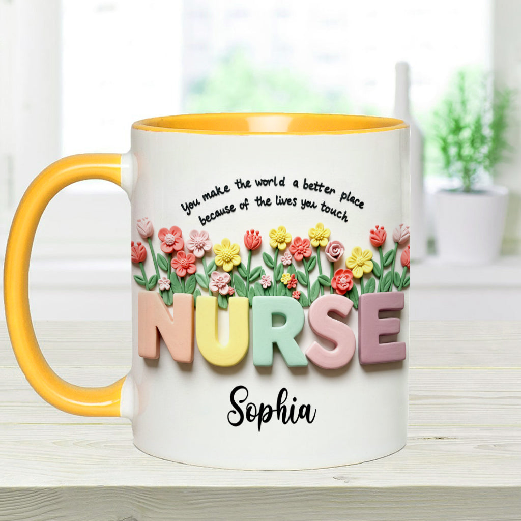 Nursing Is A Work Of Heart - Personalized Nurse Accent Mug