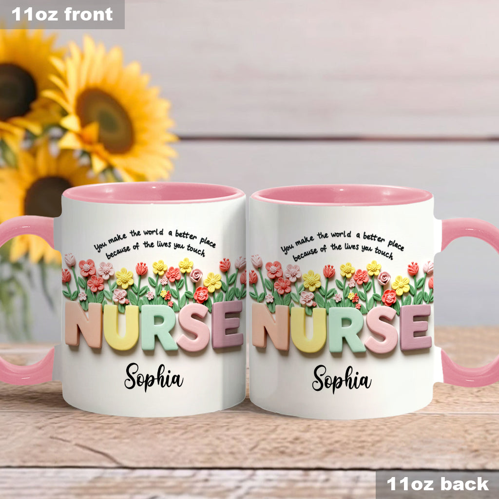 Nursing Is A Work Of Heart - Personalized Nurse Accent Mug