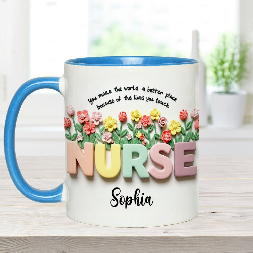 Nursing Is A Work Of Heart - Personalized Nurse Accent Mug