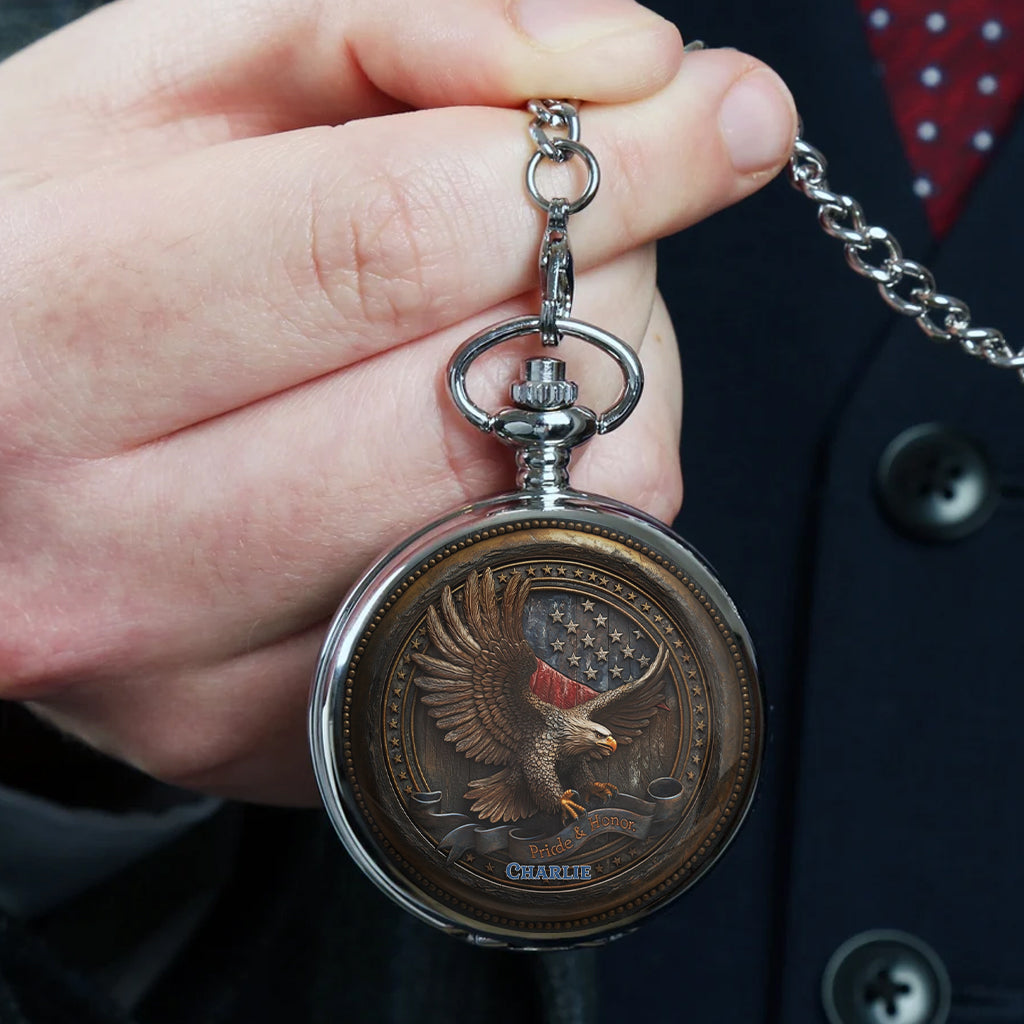 Proud To Be American - Personalized Bald Eagle Pocket Watch