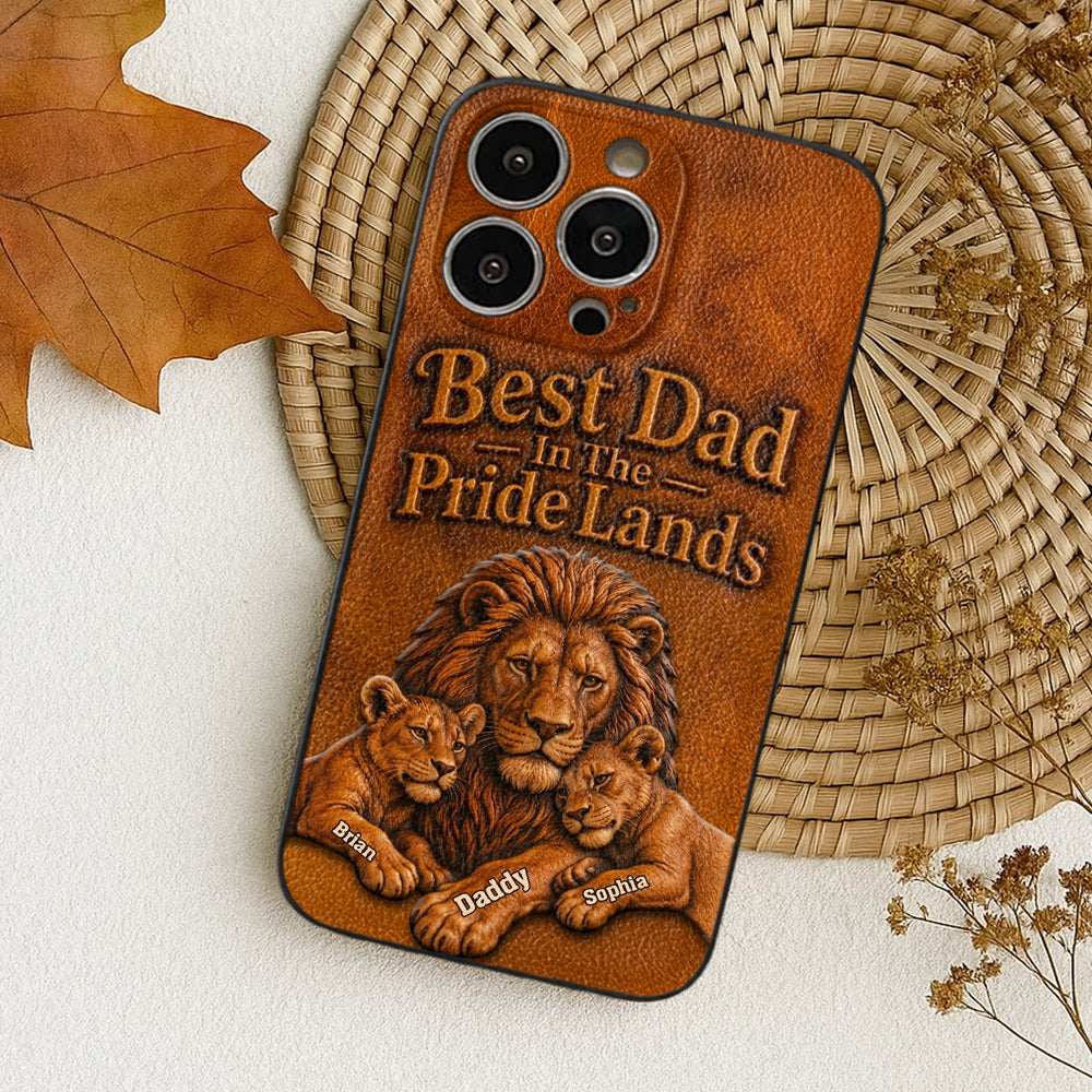 Papa Lion - Personalized Father 3D Embossed Leather Phone Case