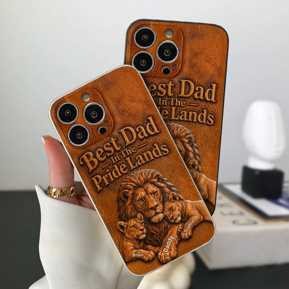 Papa Lion - Personalized Father 3D Embossed Leather Phone Case