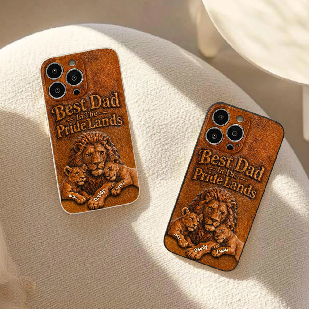 Papa Lion - Personalized Father 3D Embossed Leather Phone Case