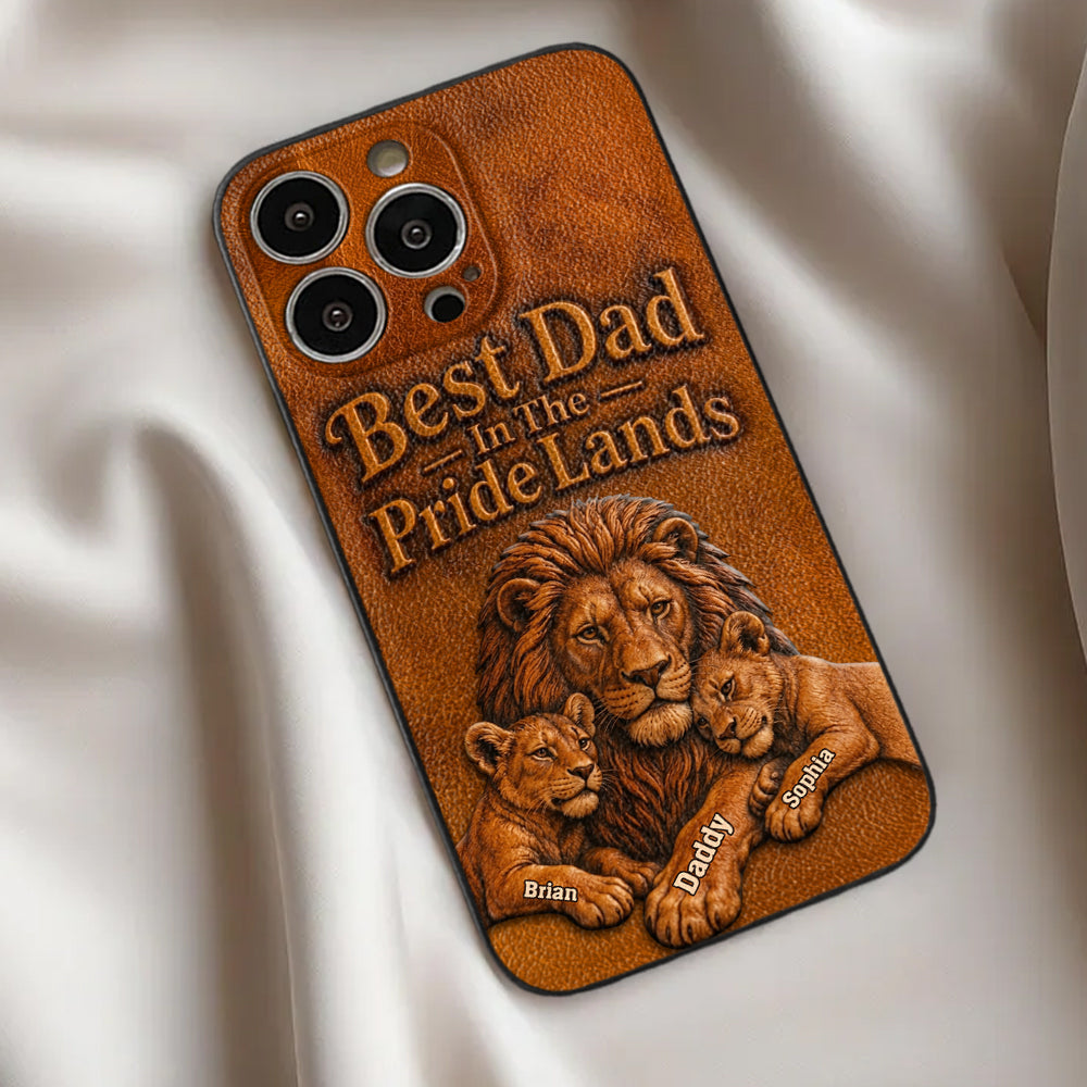 Papa Lion - Personalized Father 3D Embossed Leather Phone Case