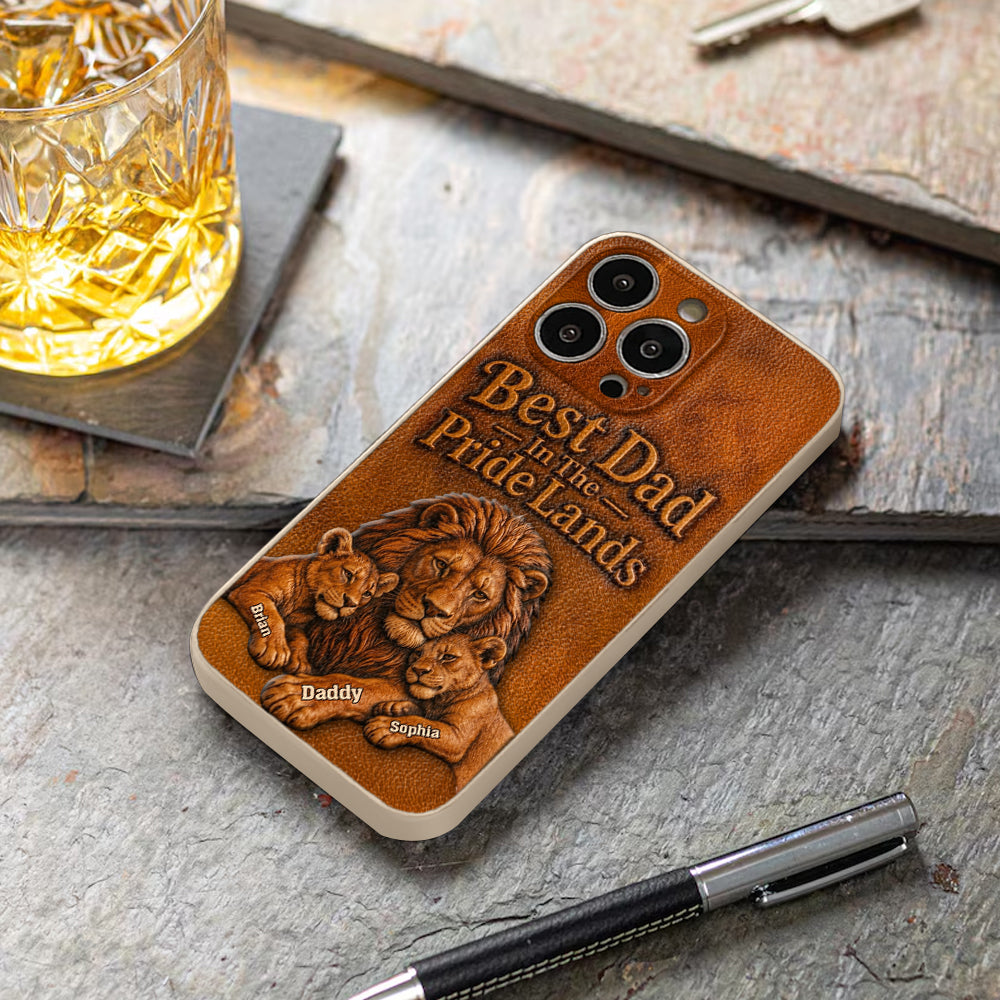 Papa Lion - Personalized Father 3D Embossed Leather Phone Case