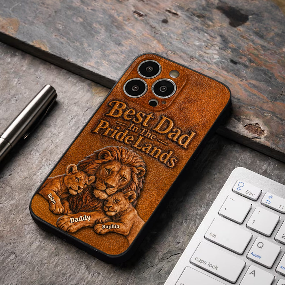 Papa Lion - Personalized Father 3D Embossed Leather Phone Case