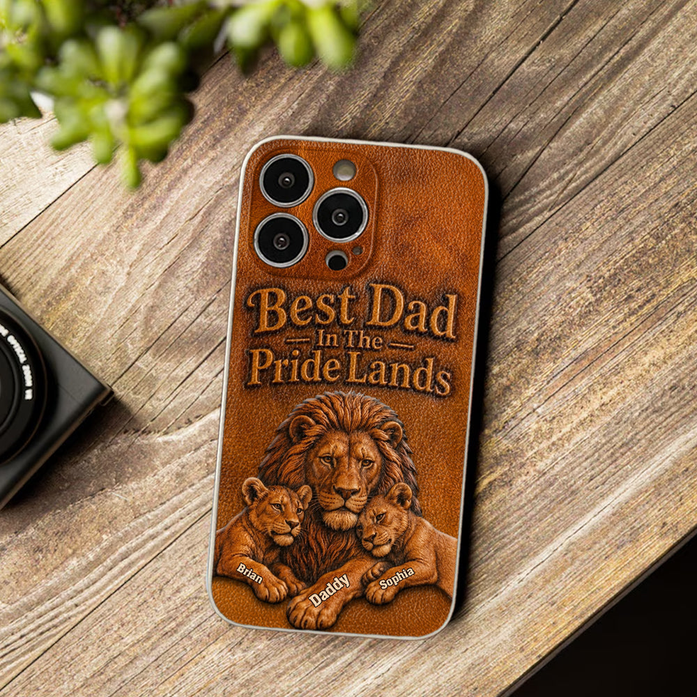 Papa Lion - Personalized Father 3D Embossed Leather Phone Case