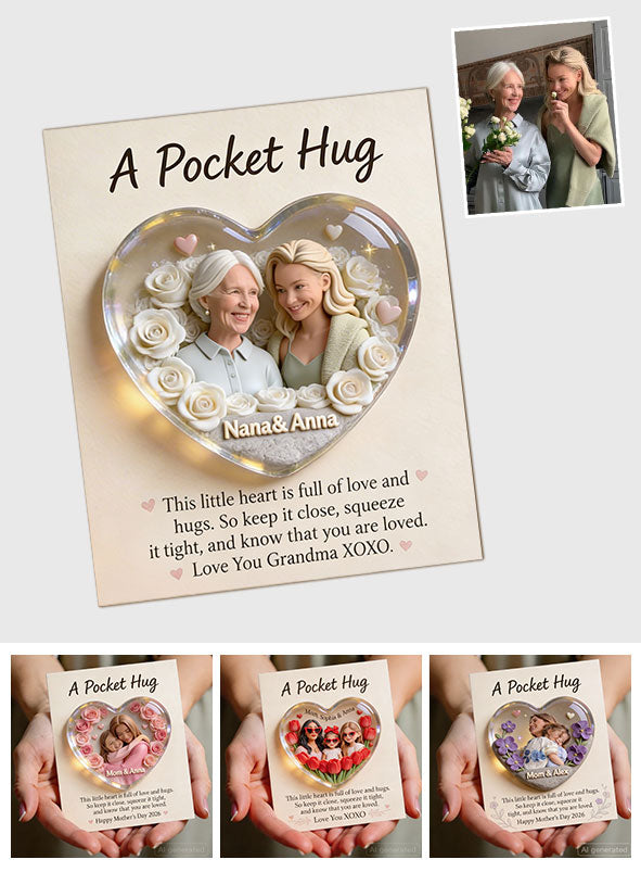 Mother Keepsake Gift, Custom From Any Photo, Birthmonth Flower - Personalized Mother Pocket Hug Card