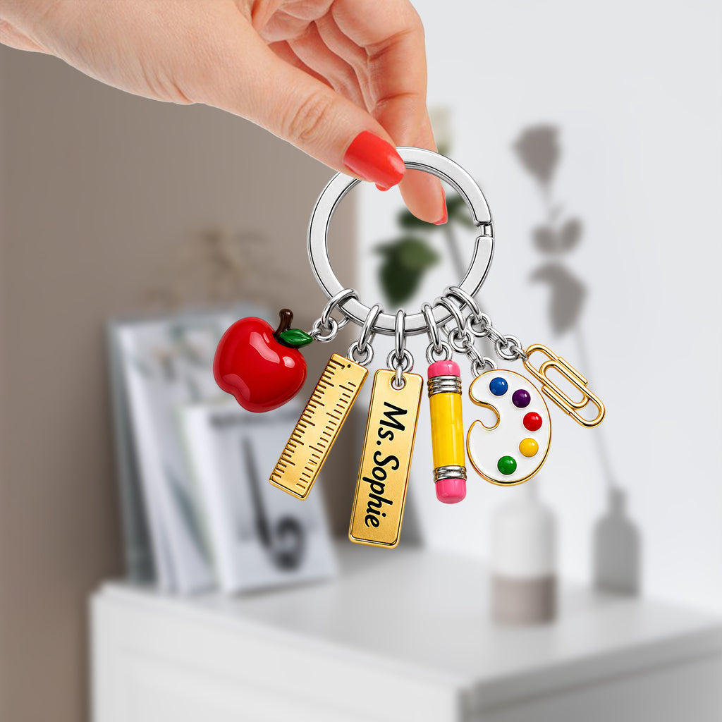 Teach With Love - Personalized Teacher Premium Keychain With Charms
