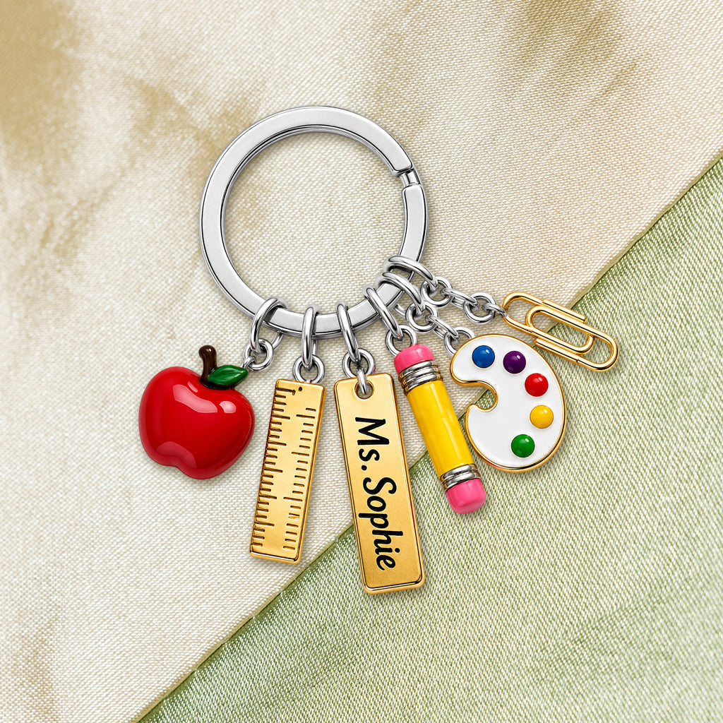 Teach With Love - Personalized Teacher Premium Keychain With Charms