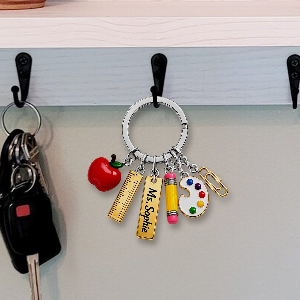 Teach With Love - Personalized Teacher Premium Keychain With Charms