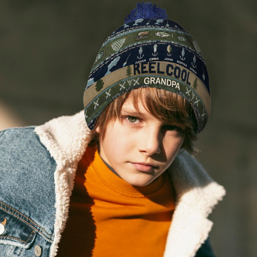 Reel Cool Grandpa - Personalized Fishing Beanie Hat