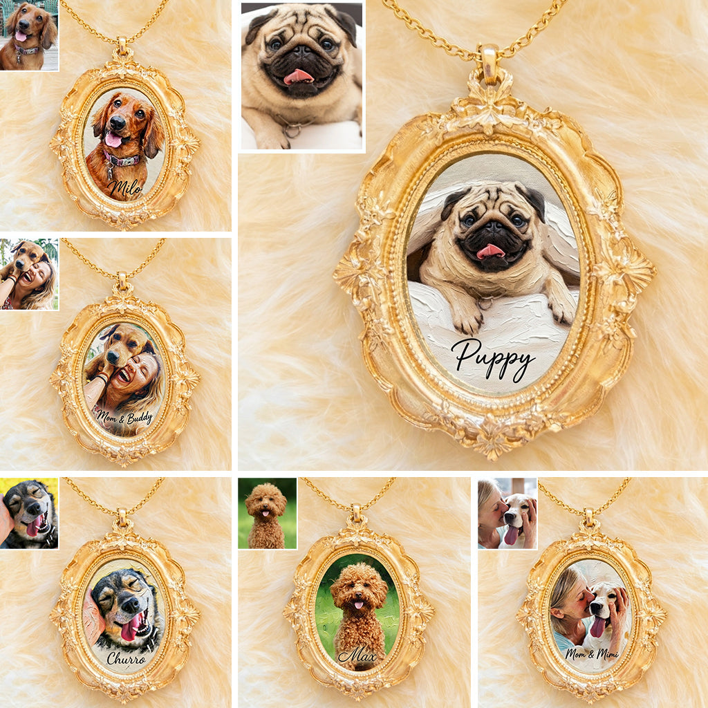 Pet Potrait, Gift for Pet Moms - Personalized Dog Shaped Metal Pendant Necklace