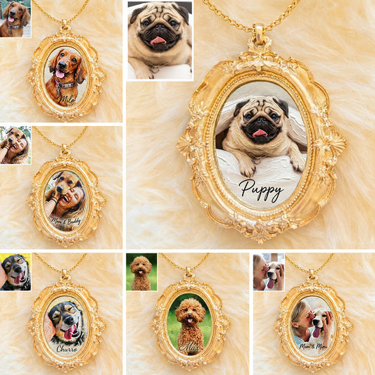 Pet Potrait, Gift for Pet Moms - Personalized Dog Shaped Metal Pendant Necklace
