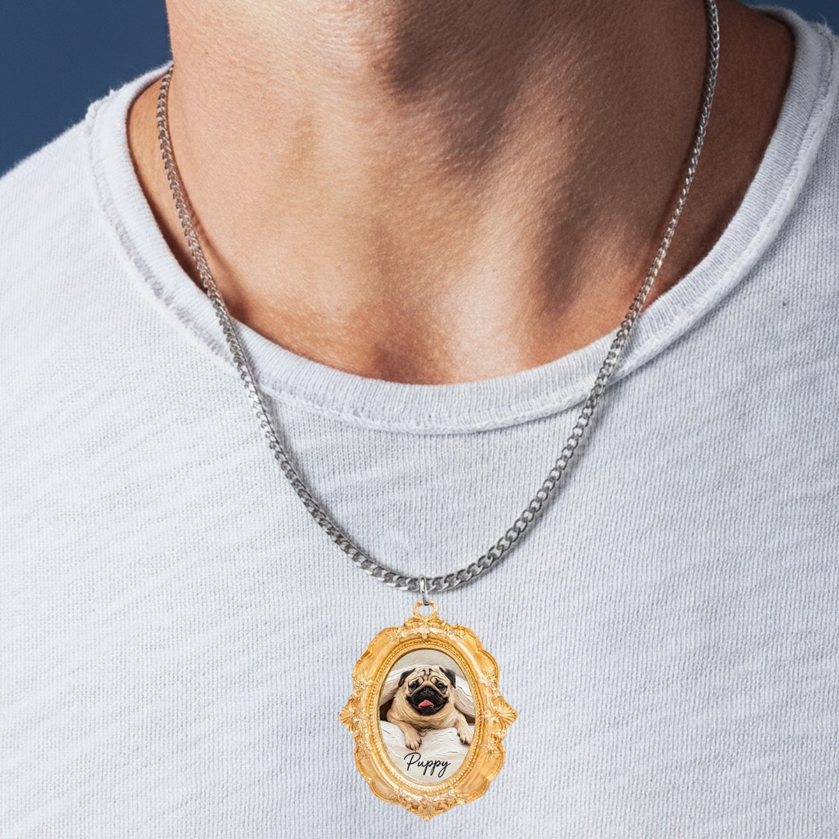 Pet Potrait, Gift for Pet Moms - Personalized Dog Shaped Metal Pendant Necklace