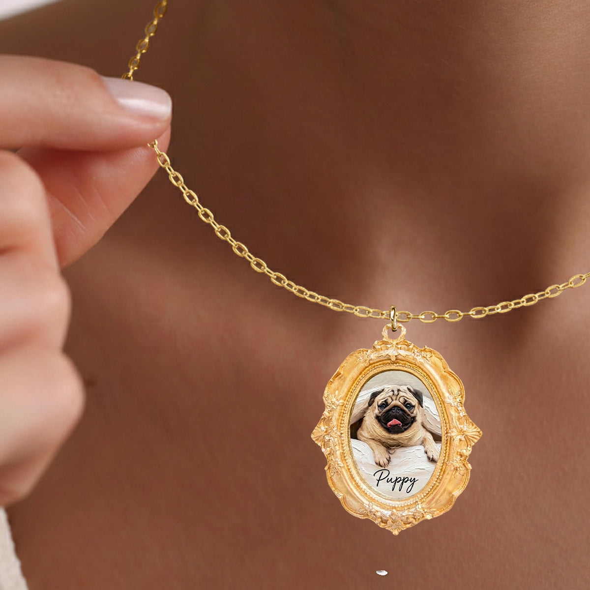 Pet Potrait, Gift for Pet Moms - Personalized Dog Shaped Metal Pendant Necklace