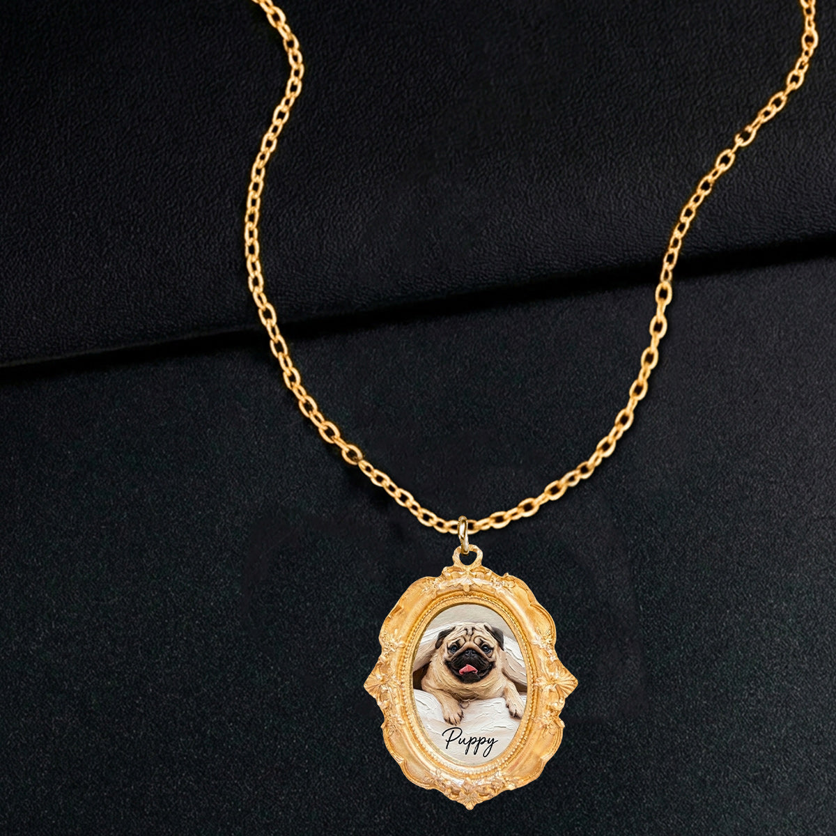 Pet Potrait, Gift for Pet Moms - Personalized Dog Shaped Metal Pendant Necklace