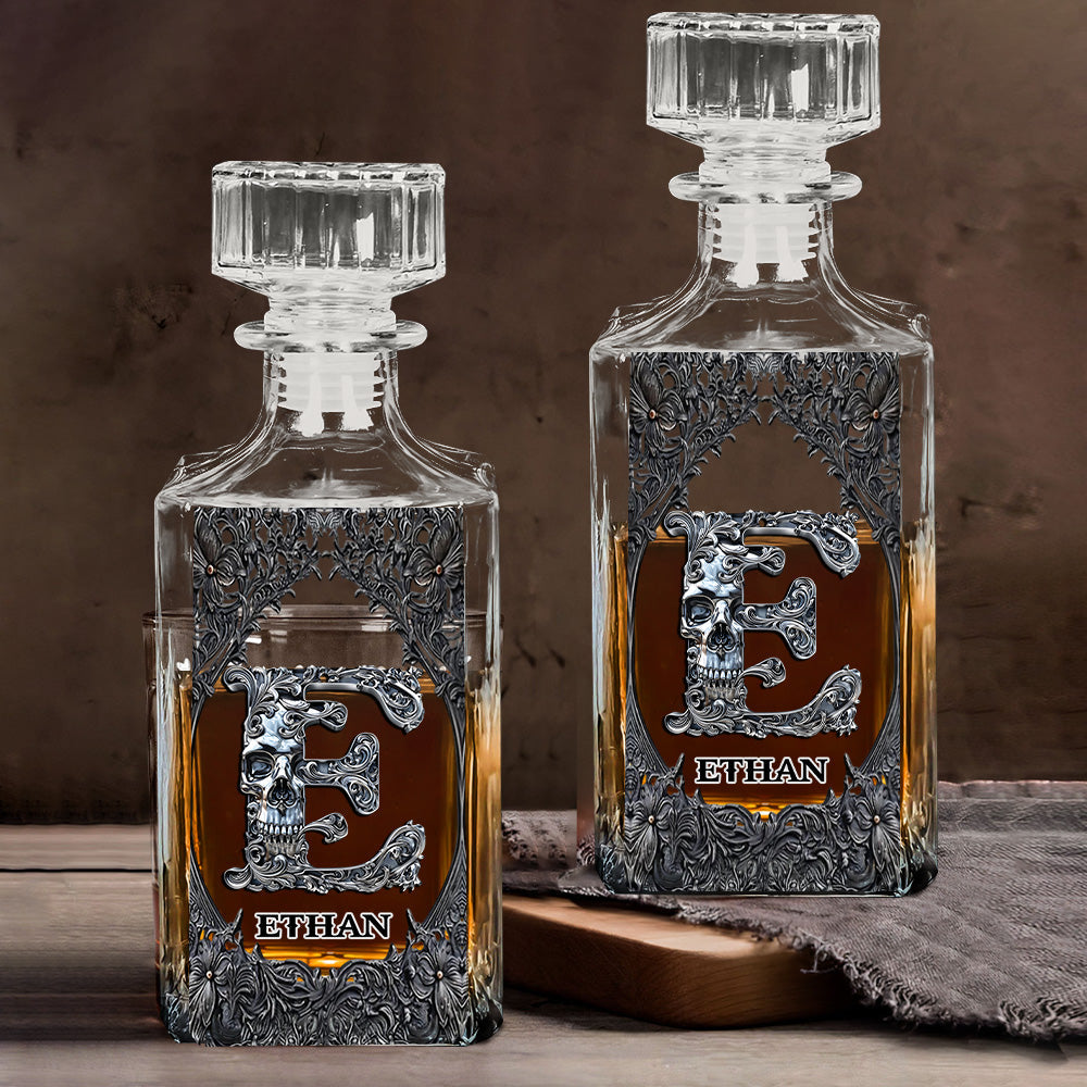 Skull Name Initial Letter - Personalized Skull Whiskey Glass