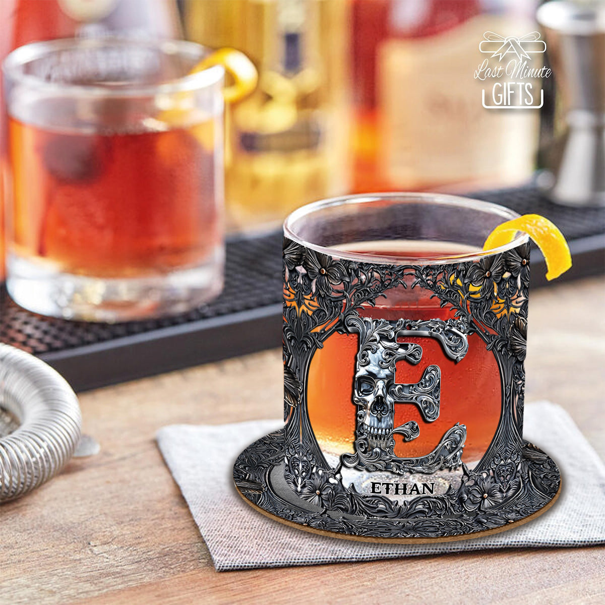 Skull Name Initial Letter - Personalized Skull Whiskey Glass