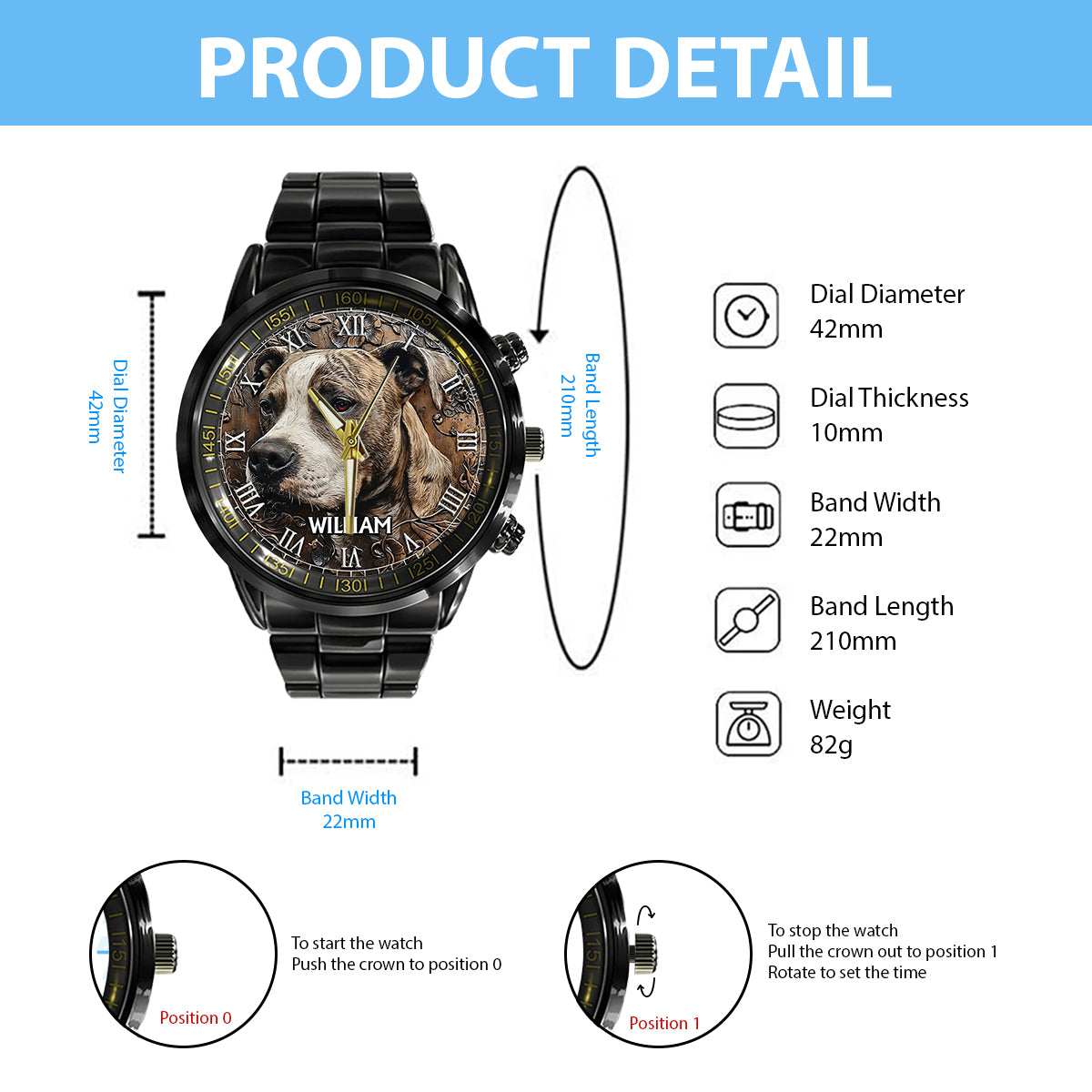Strong Pitbull - Personalized Dog Hand Watch