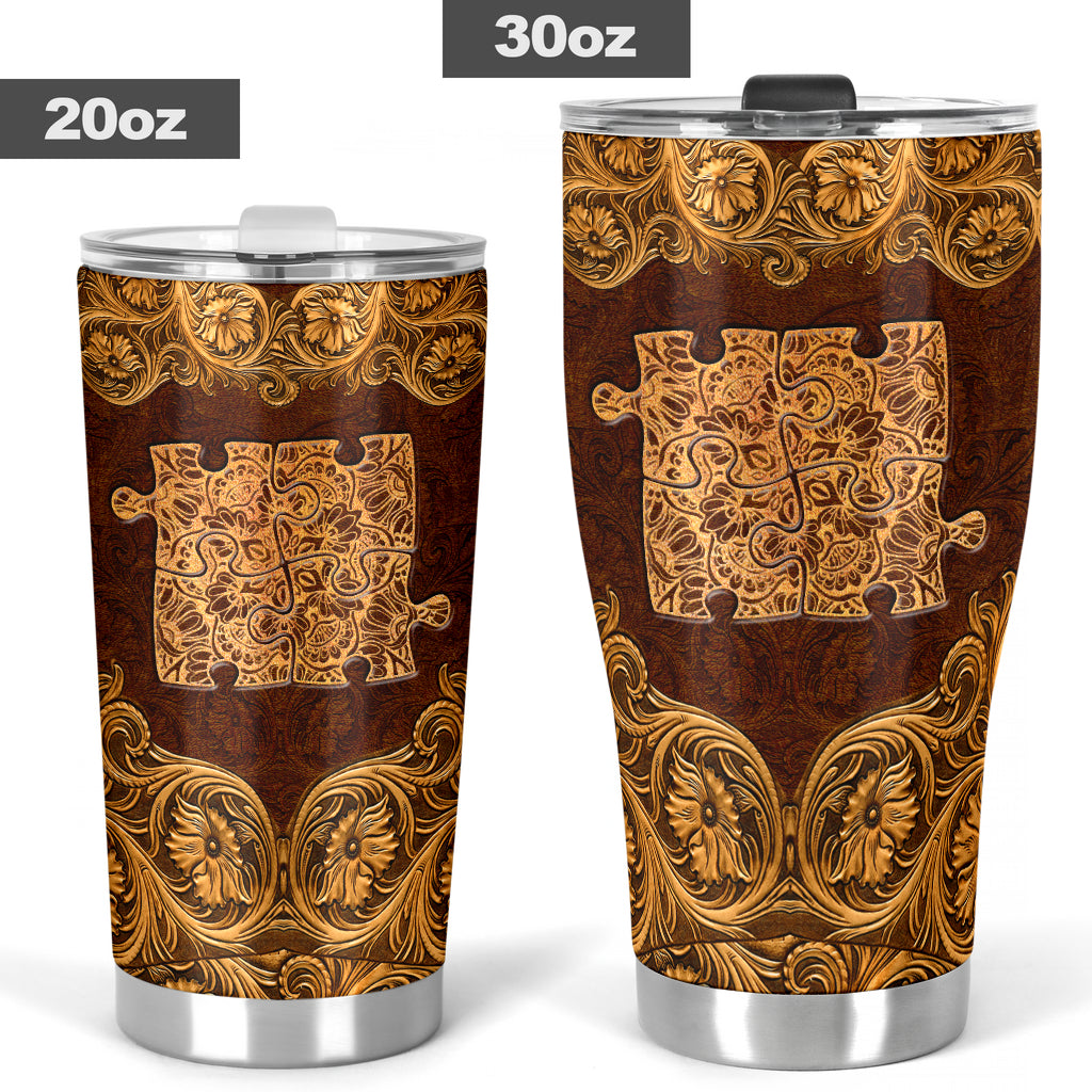 Autism Leather Pattern Print Autism Awareness Tumbler 0622