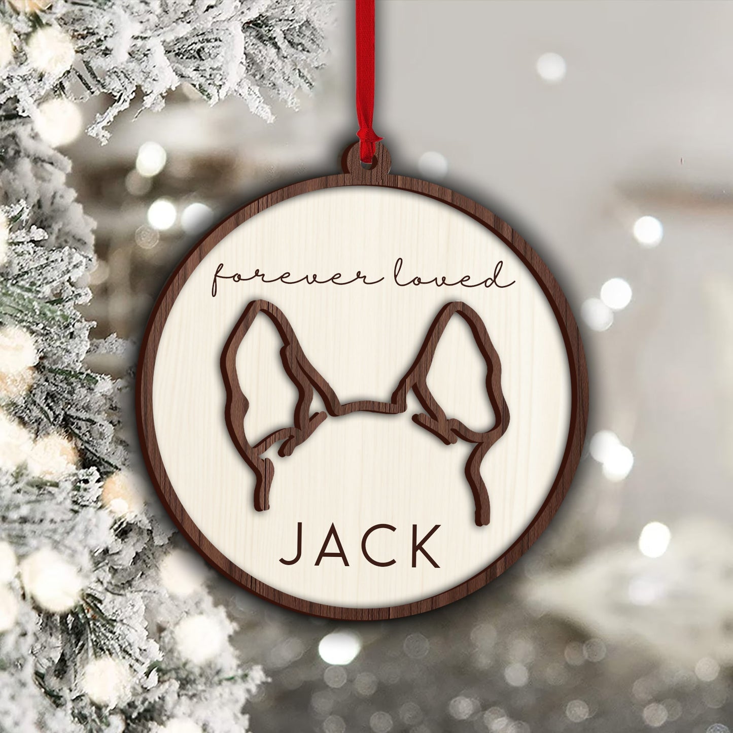 Dog Ear Line Art Ornament - Personalized Dog 2 Layered Piece Ornament