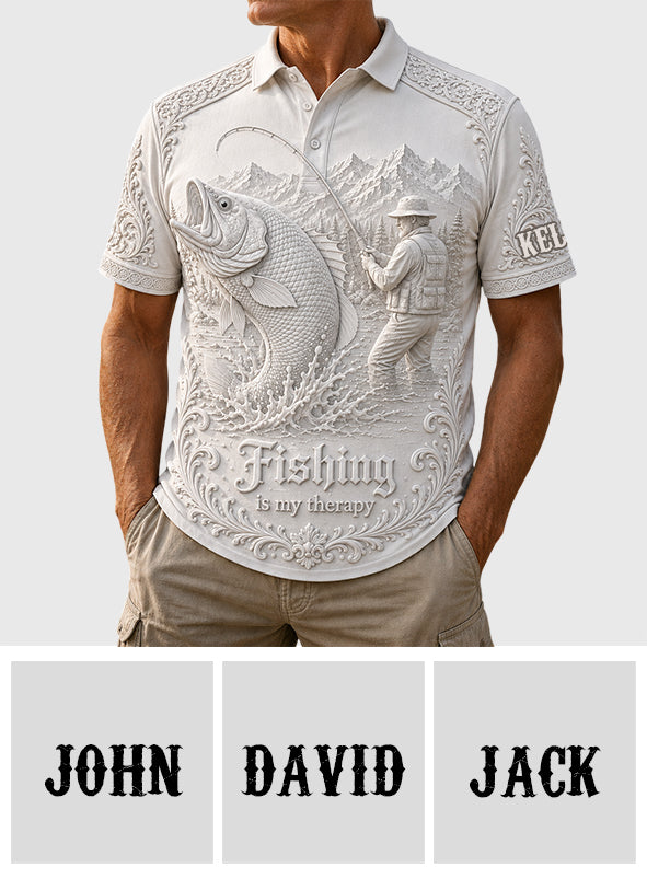 Love Fishing, Fishing Is My Therapy - Personalized Fishing Polo Shirt