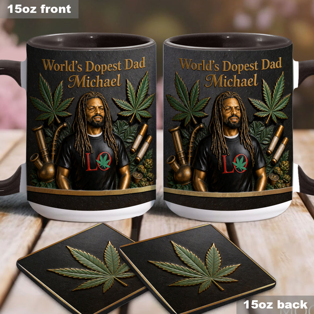 World's Dopest Dad - Personalized Weed Accent Mug & Coaster