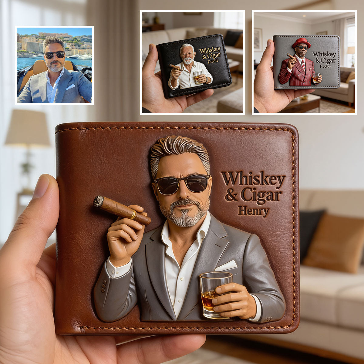 Whiskey & Cigar - Personalized Whisky Leather Wallet