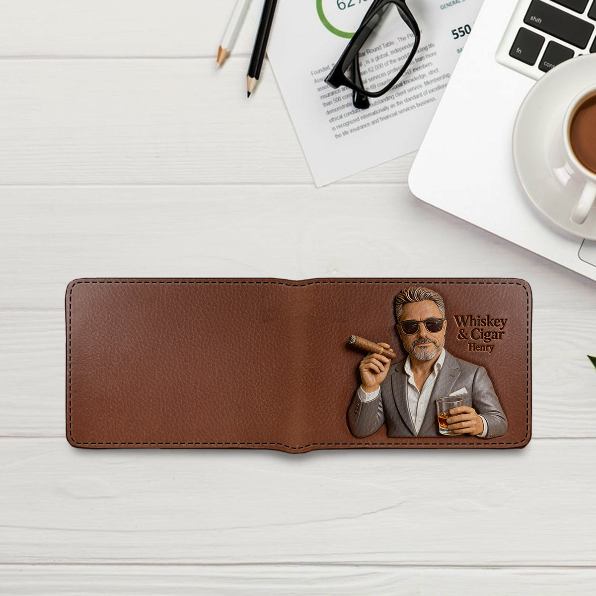 Whiskey & Cigar - Personalized Whisky Leather Wallet