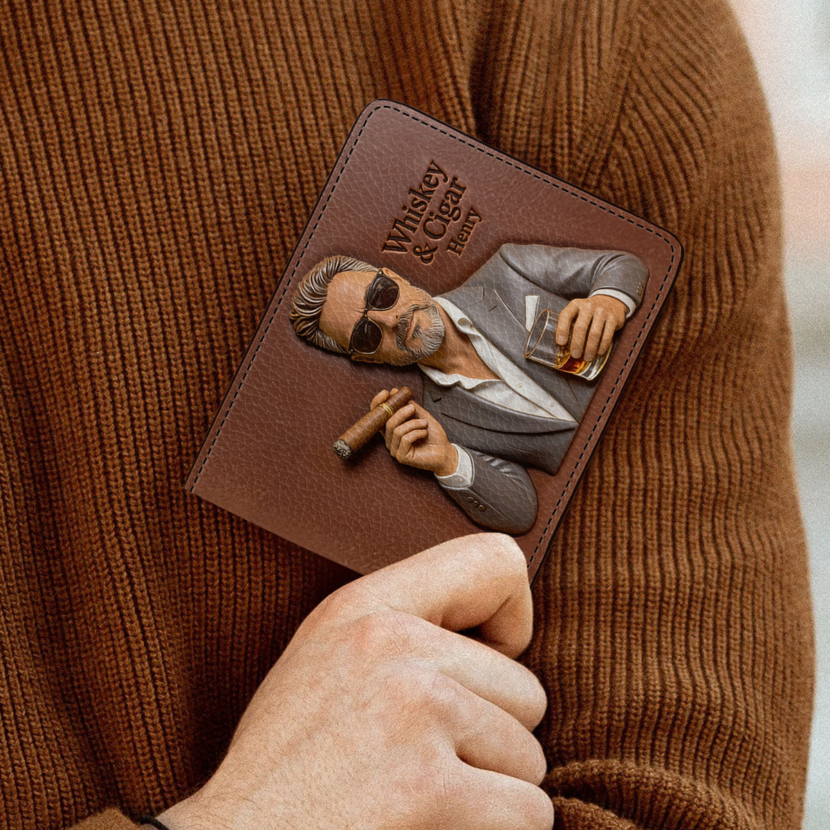 Whiskey & Cigar - Personalized Whisky Leather Wallet