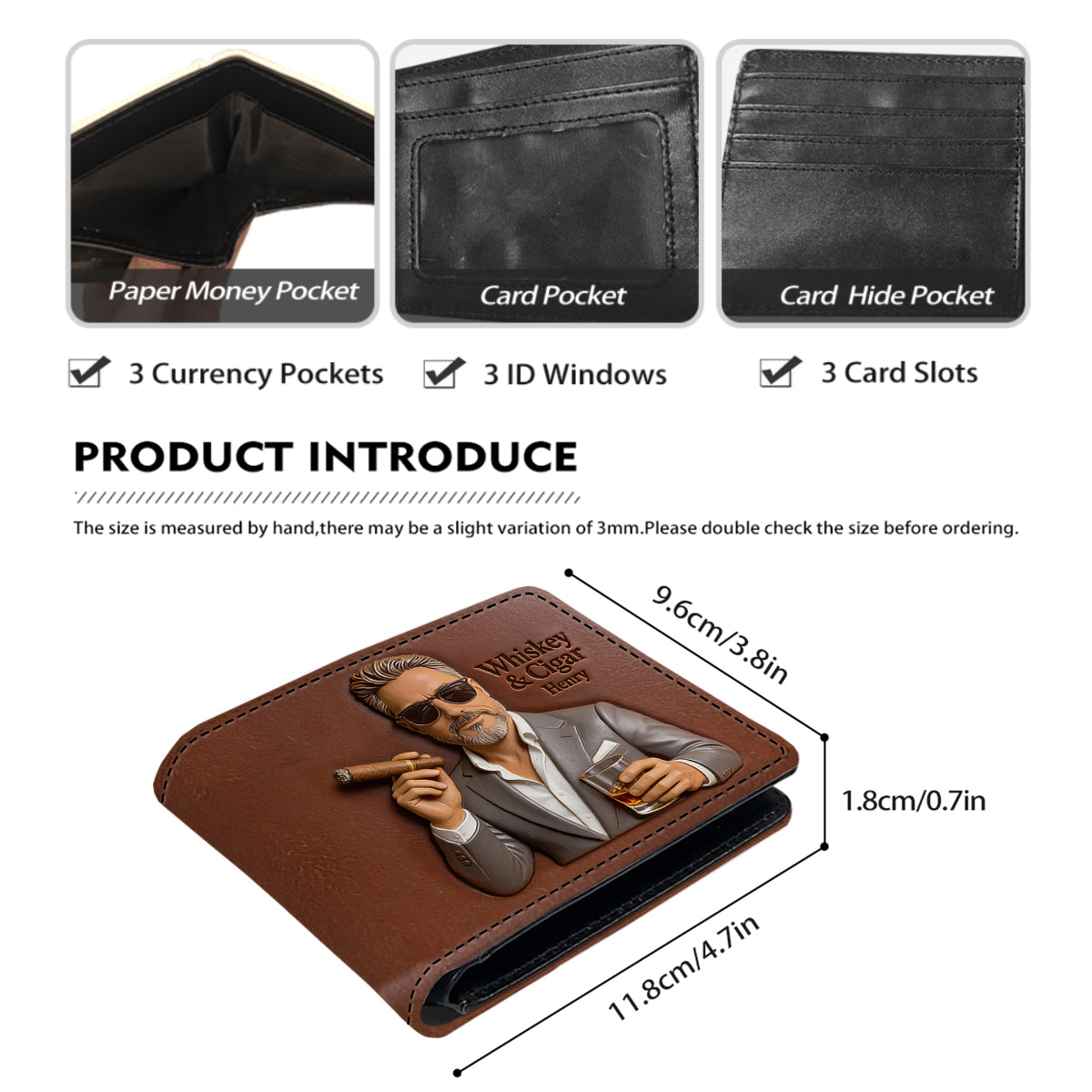 Whiskey & Cigar - Personalized Whisky Leather Wallet