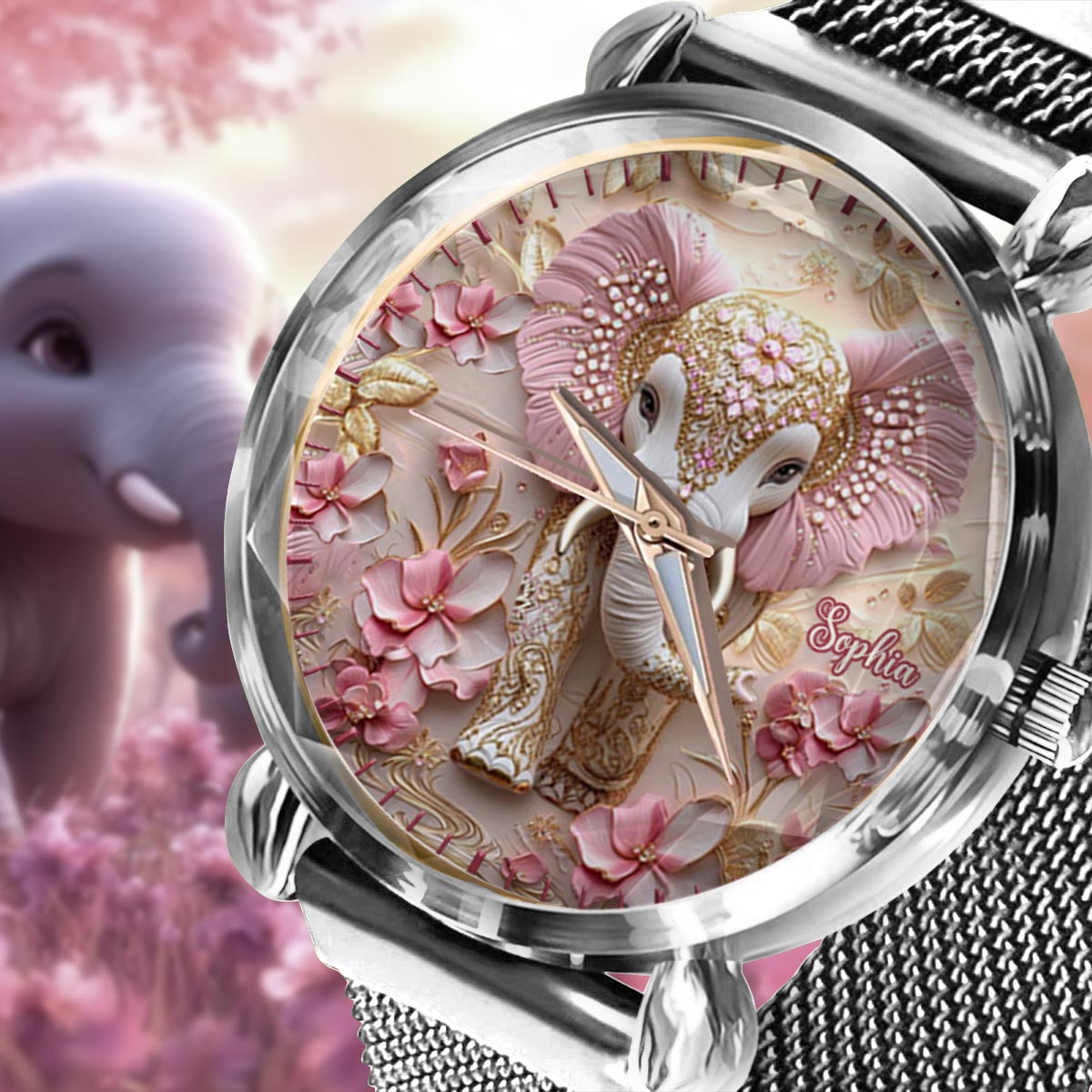 Pink Glowing Elephant - Personalized Elephant Women Hand Watch