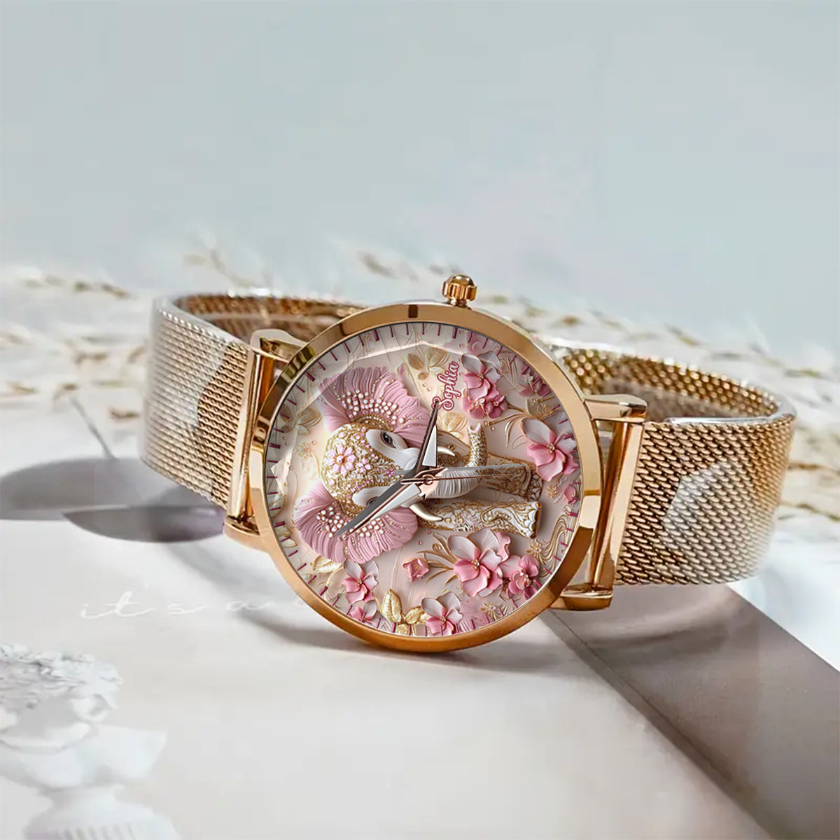Pink Glowing Elephant - Personalized Elephant Women Hand Watch