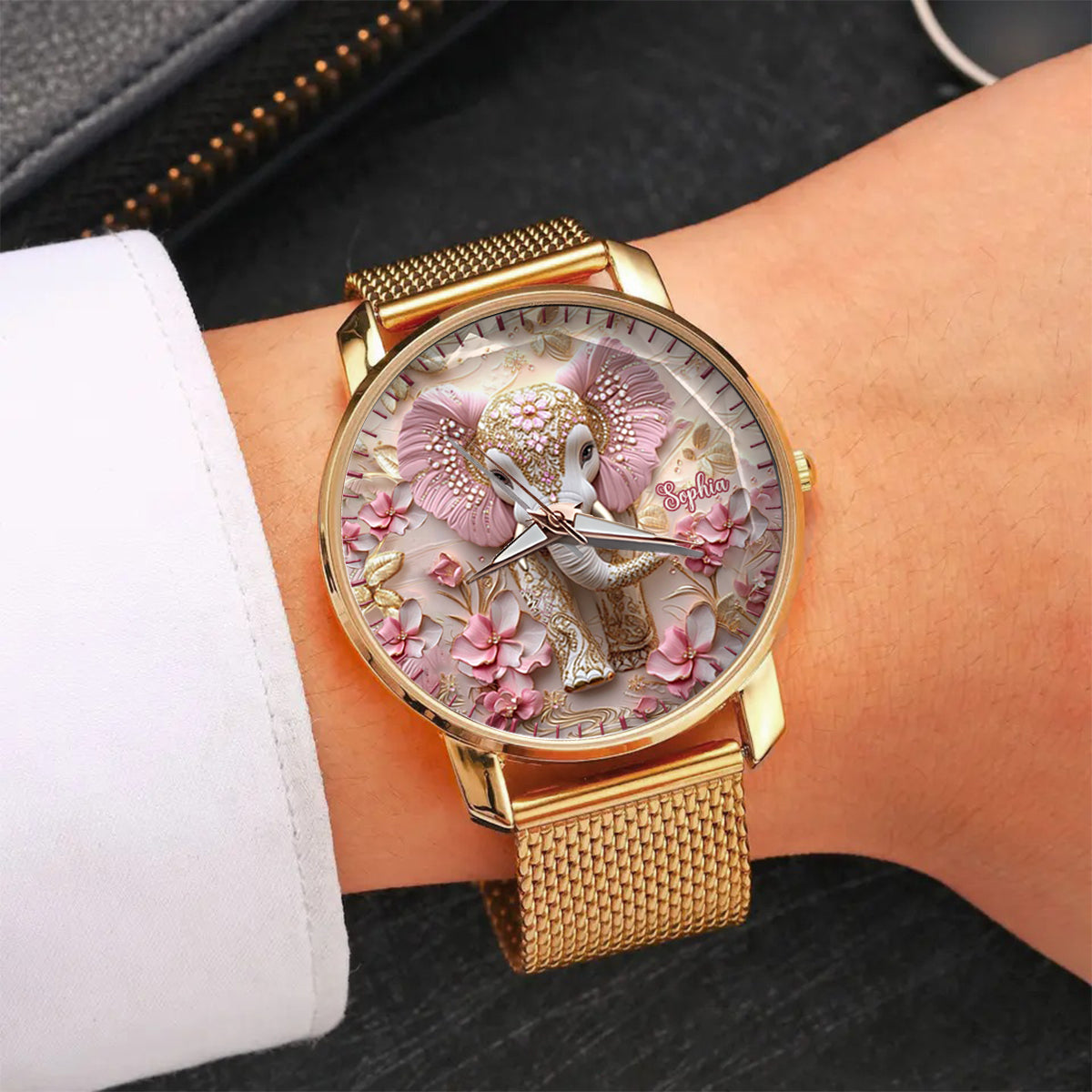 Pink Glowing Elephant - Personalized Elephant Women Hand Watch