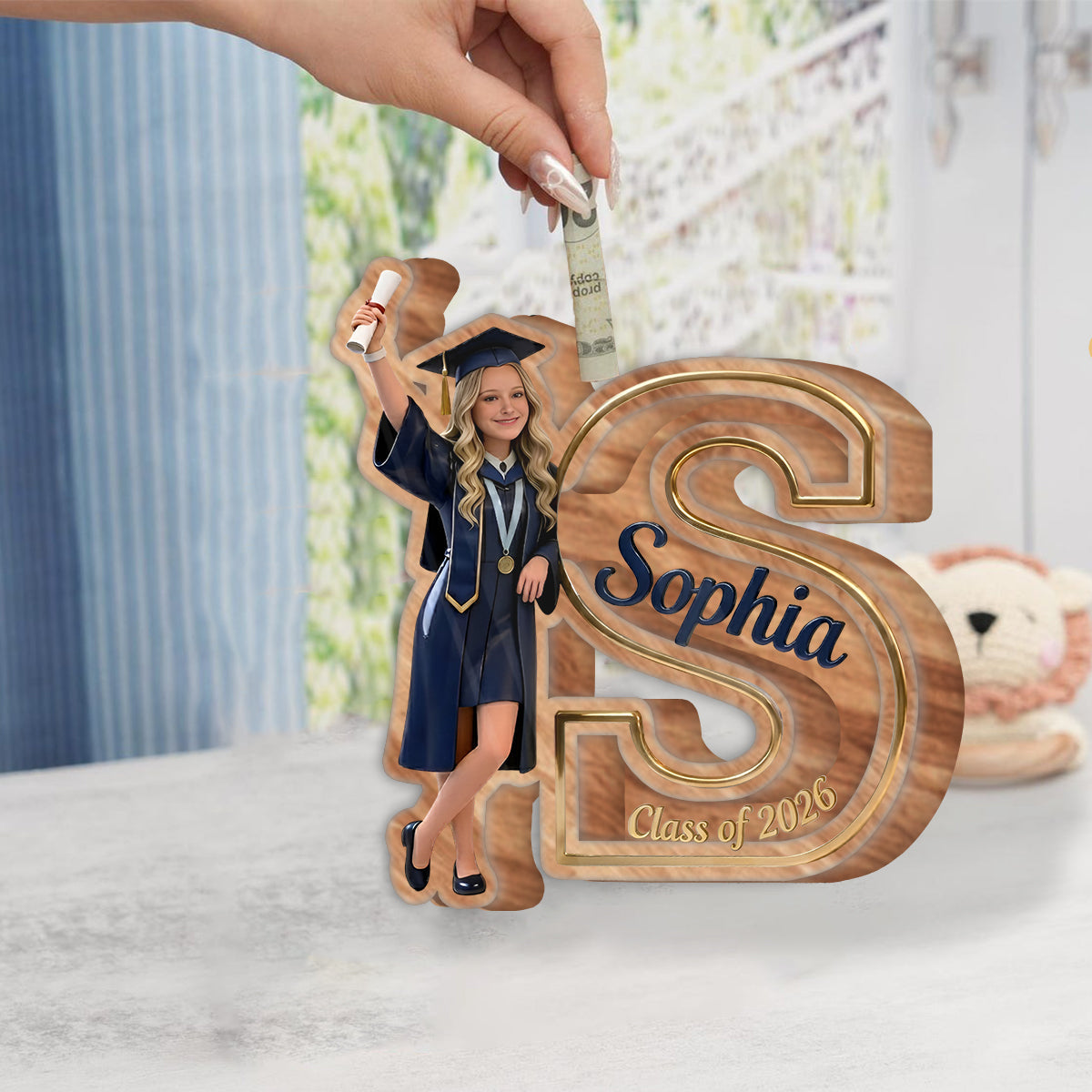 Saving For The Future - Personalized Graduation Wooden Piggy Bank