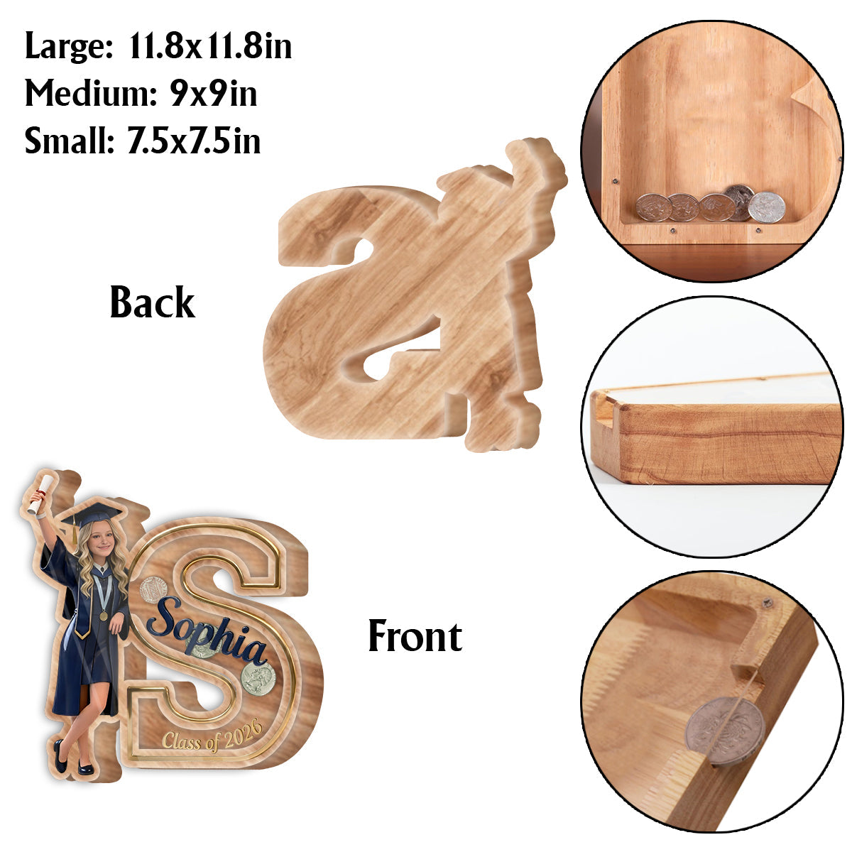 Saving For The Future - Personalized Graduation Wooden Piggy Bank