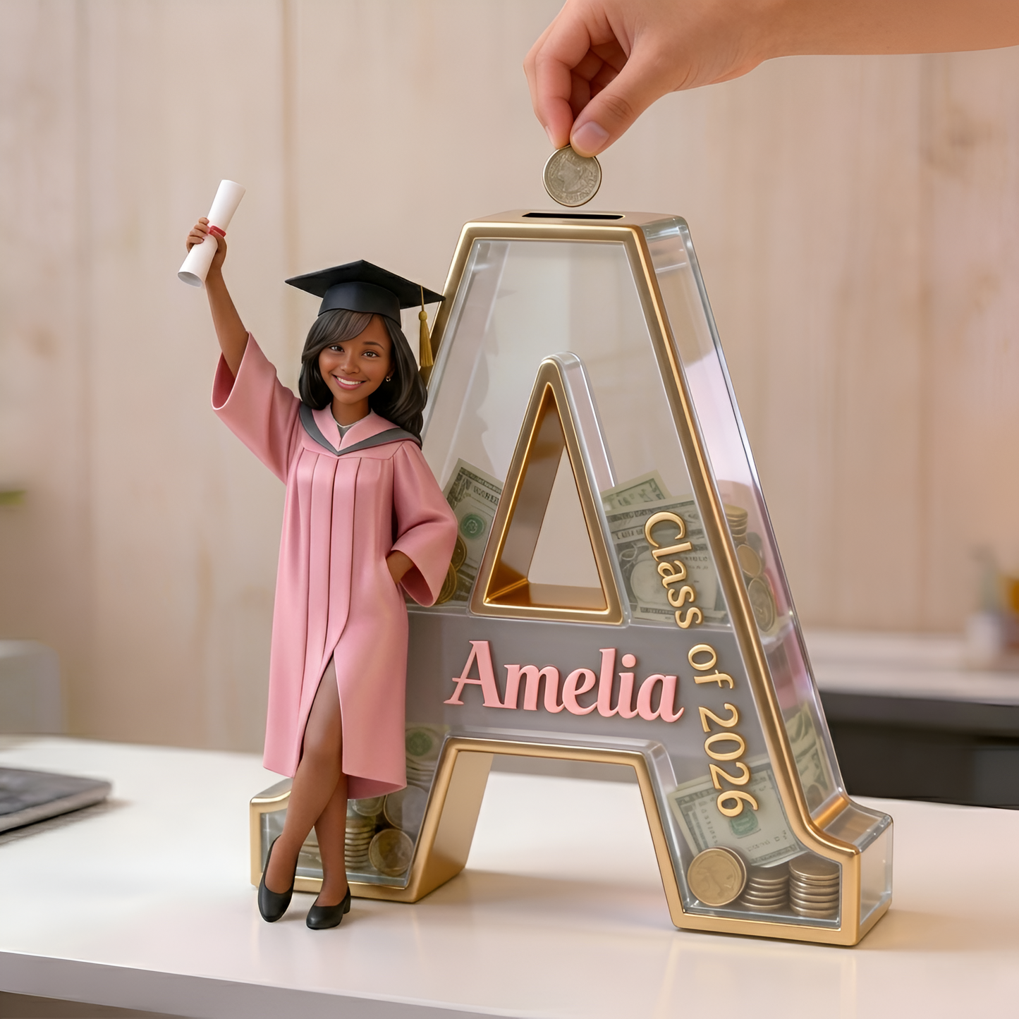 Saving For The Future - Personalized Graduation Wooden Piggy Bank