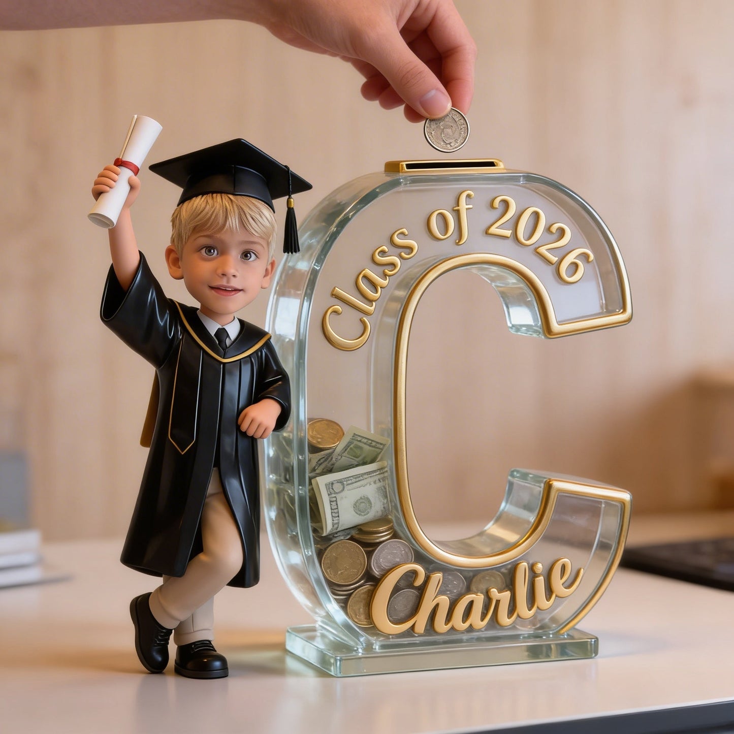 Saving For The Future - Personalized Graduation Wooden Piggy Bank