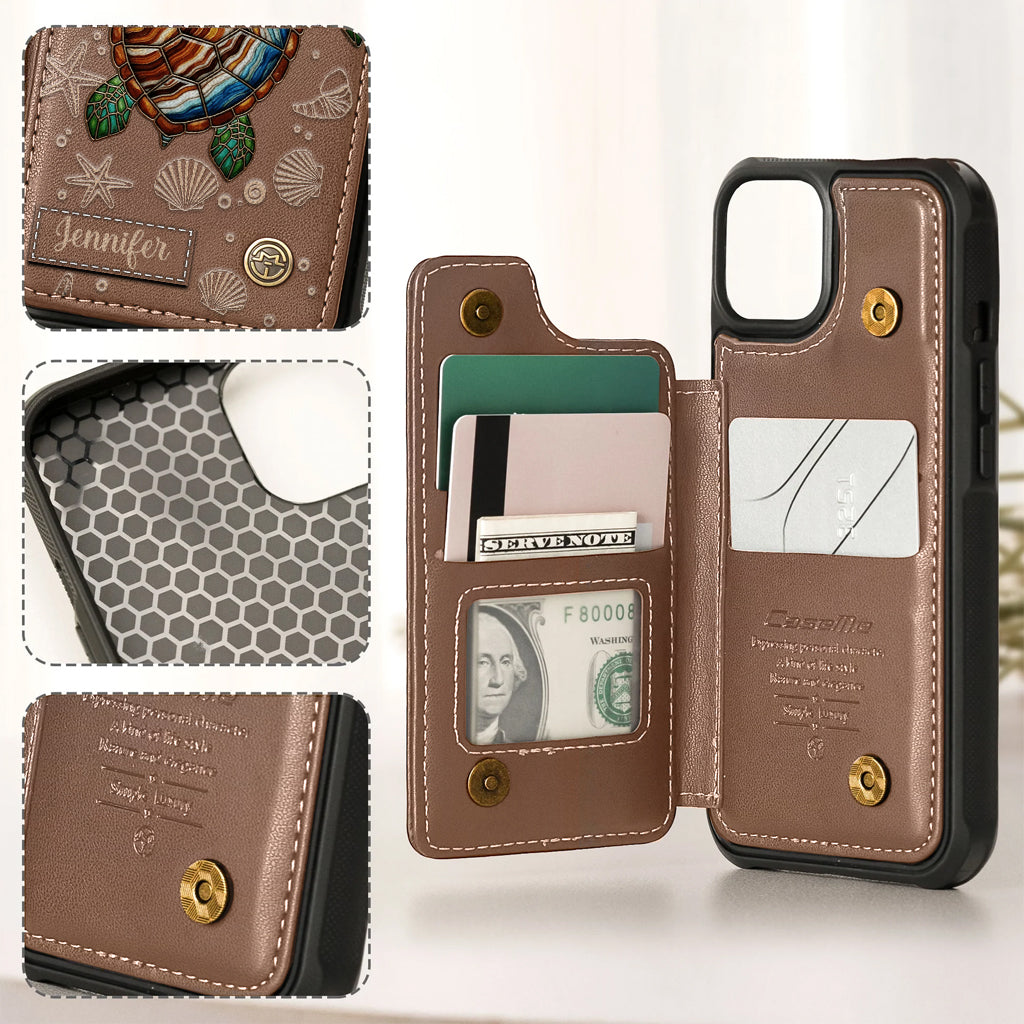 Turtle And The Sea - Personalized Turtle Wallet Phone Case