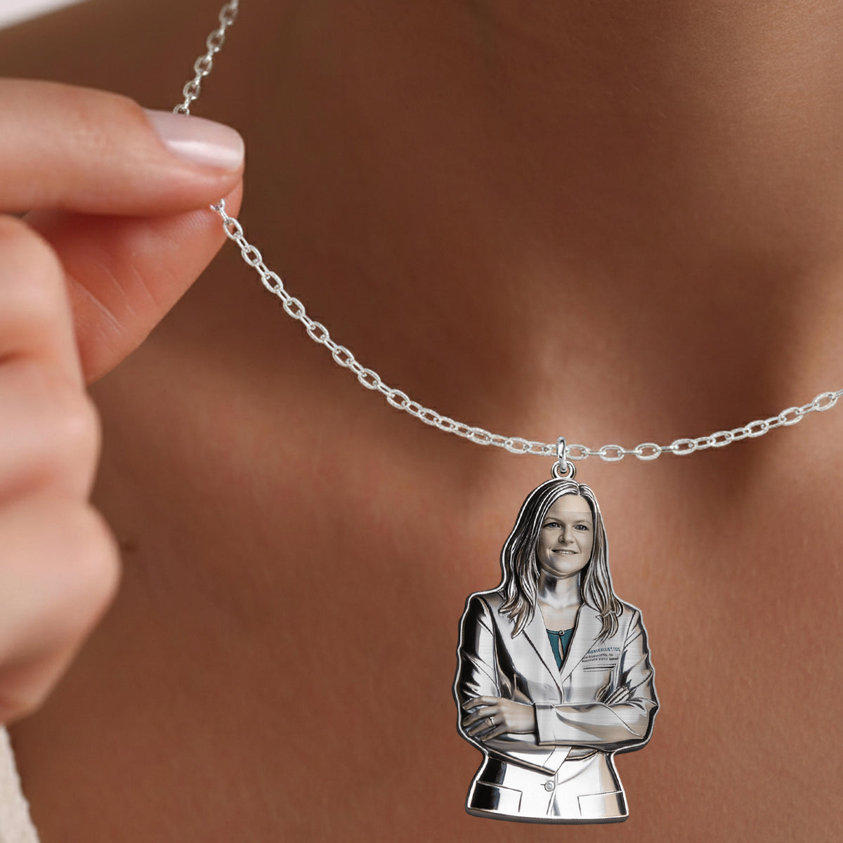 Nurse, Doctor,....Any Job - Any Photo - Personalized Nurse Shaped Metal Pendant Necklace
