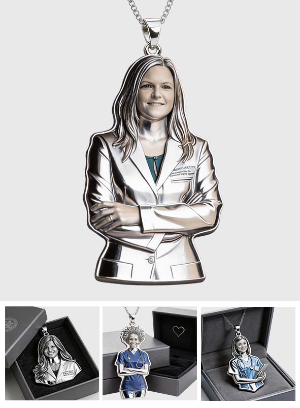 Nurse, Doctor,....Any Job - Any Photo - Personalized Nurse Shaped Metal Pendant Necklace