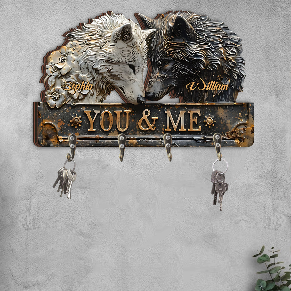 You & Me - Personalized Wolf Custom Shaped Key Rack