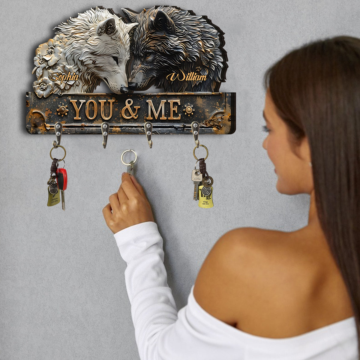 You & Me - Personalized Wolf Custom Shaped Key Rack