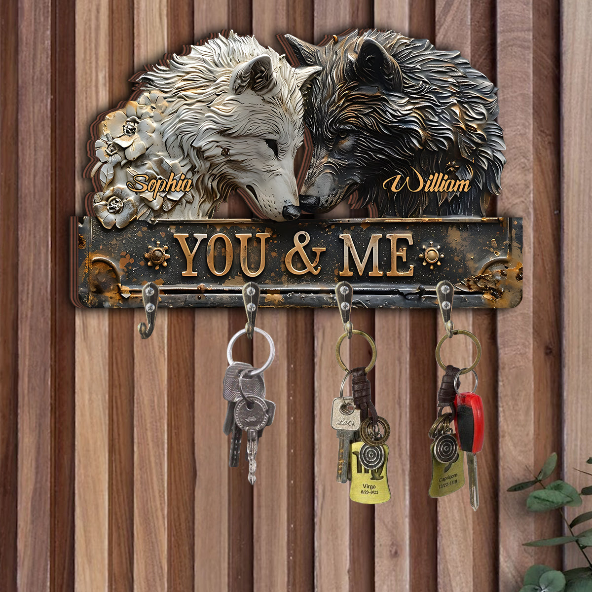 You & Me - Personalized Wolf Custom Shaped Key Rack