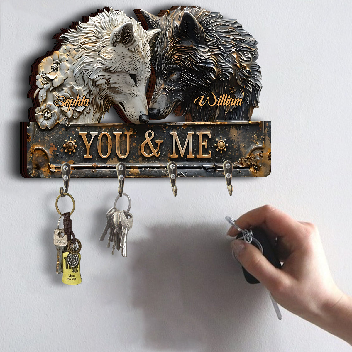 You & Me - Personalized Wolf Custom Shaped Key Rack